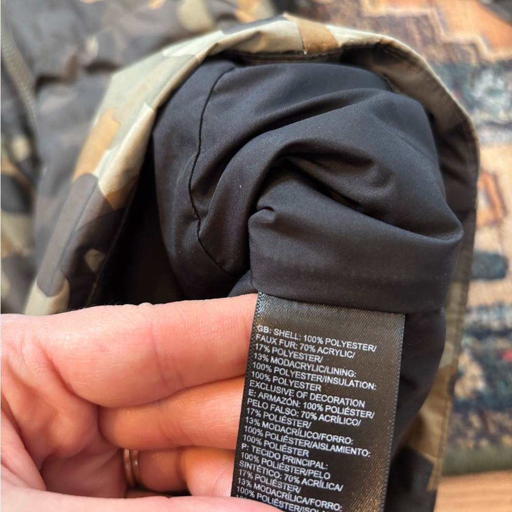 NORTH FACE Harway Jacket With Faux Fur Tin Burnt Olive Green Waxed Camo SZ Sm - Picture 5 of 8